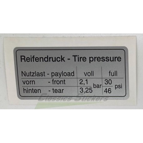 "Tire pressure" sticker