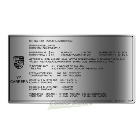 911 Carrera engine adjustment data label