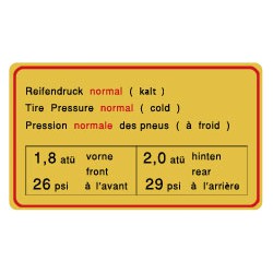 Pression des pneus à froid standard